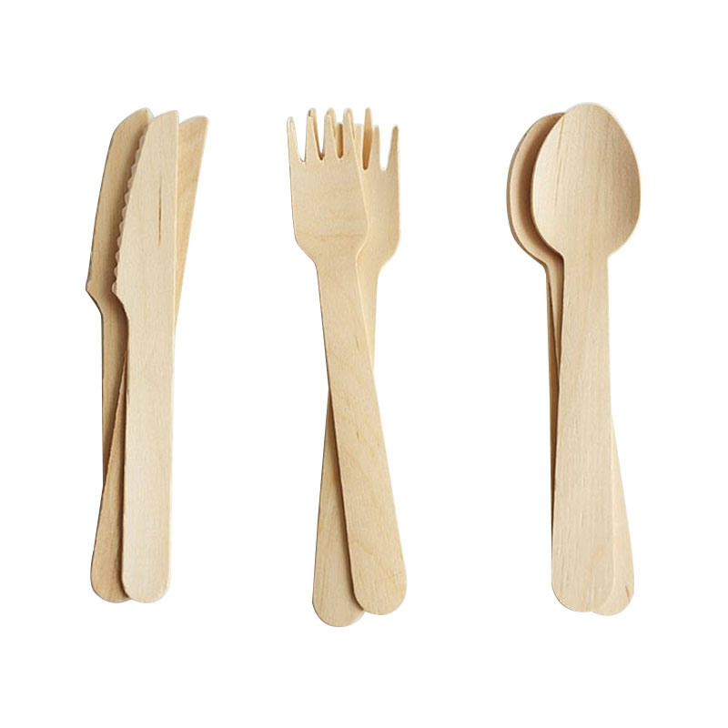 100% Natural Wooden Eco Friendly Cutlery 140mm Forks Knives Spoons