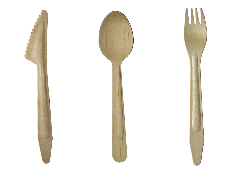 165mm disposable Eco-friendly Biodegradable wooden cutlery spoon fork knife set